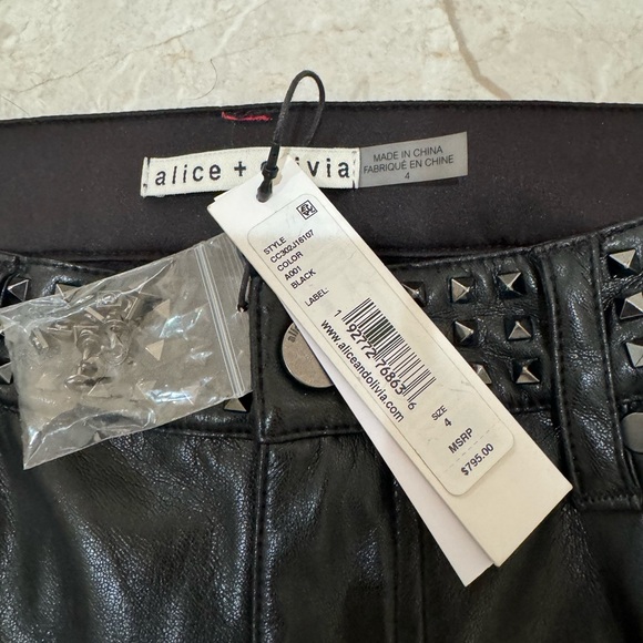 Alice & Olivia New NWT current style $795 100% leather metal studs pants size 4 - Picture 9 of 13